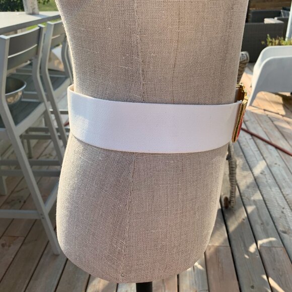 Vintage White Elastic Gold Red 80s Retro Glam Statement Buckle Wide Cinch Belt - Picture 4 of 11